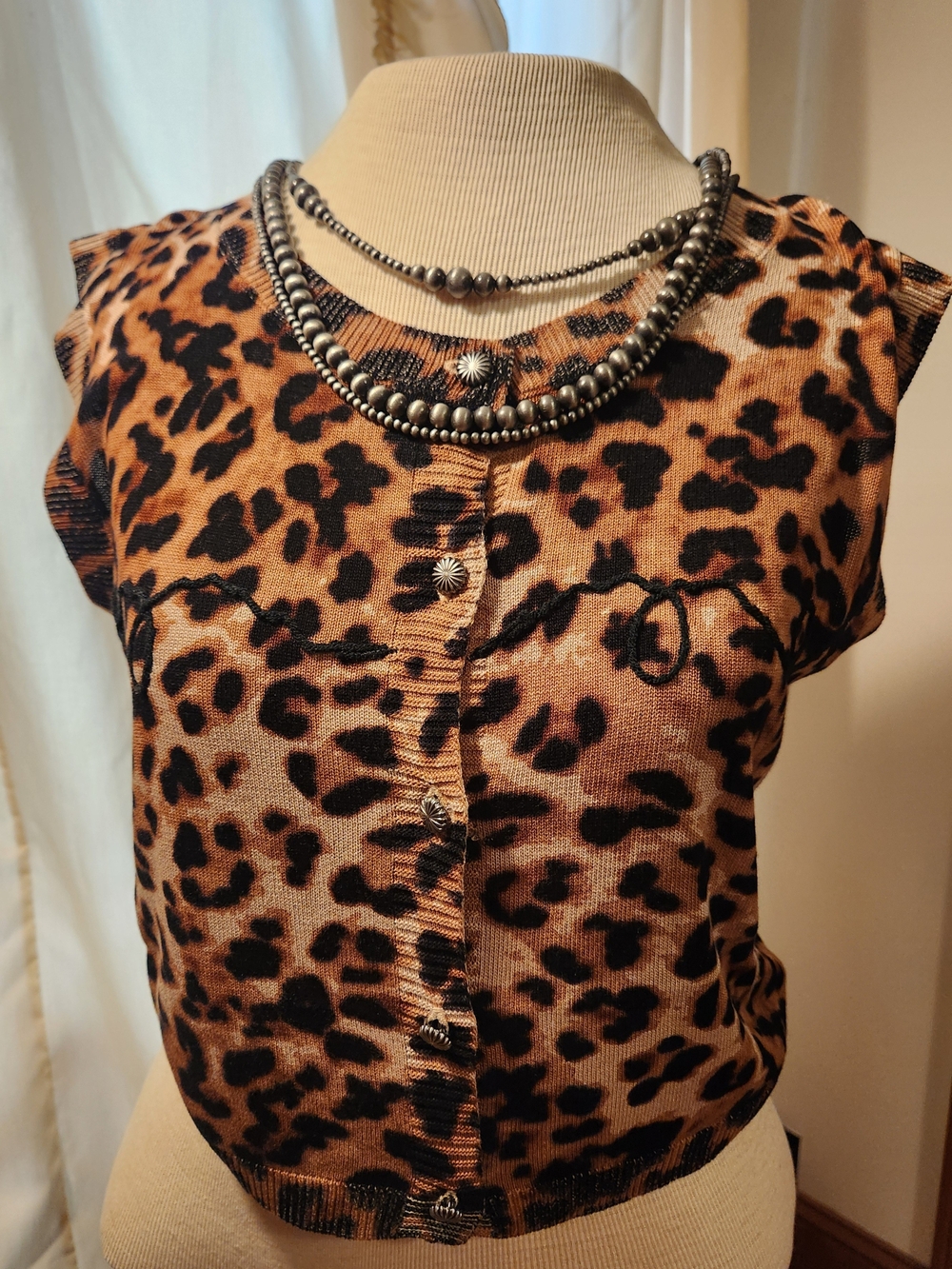 Leopard Print Cap sleeve Knit Top - Brown/Black NWT